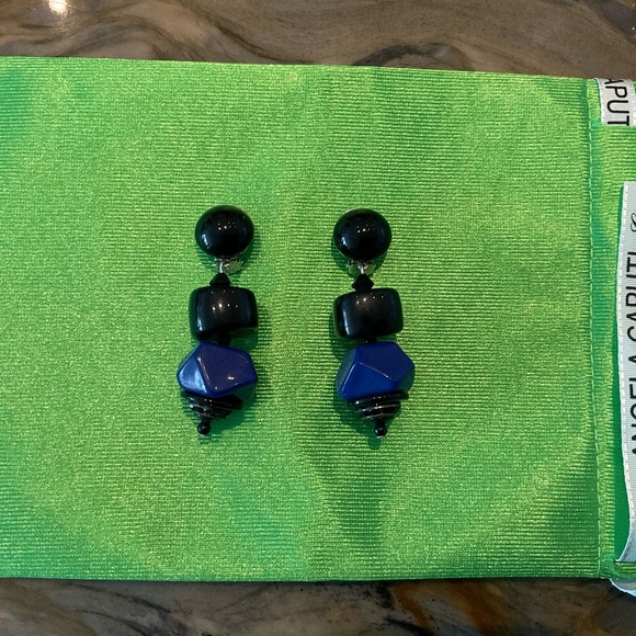 Angela Caputi Earrings 1 pr black and royal blue - Picture 1 of 4